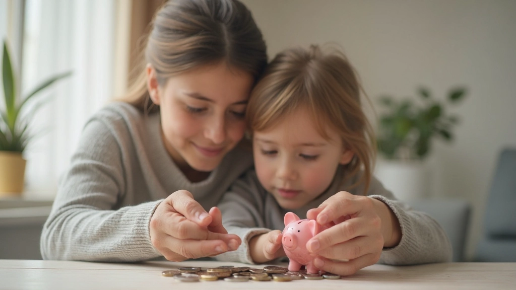 Взрослый учит ребенка считать деньги и управлять финансами