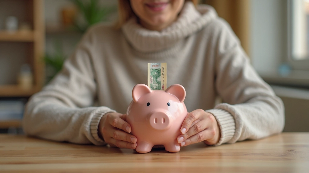Женщина откладывает деньги в копилку, символизирующую создание резервного фонда