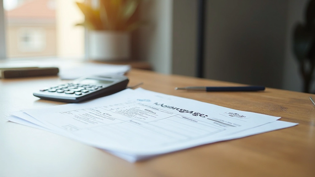 Профессиональное рабочее место с документами об ипотеке и калькулятором